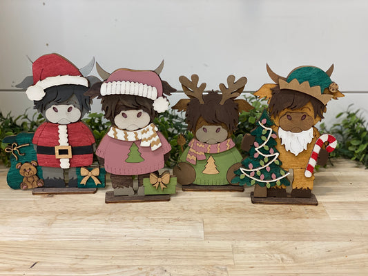 Set of 4 Standing Highland Cows